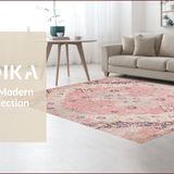 Ultra Soft Area Rug, Non Slip, Stain Resistant, Washable Area Rugs for Living Room, Bedroom, Charming Floral Boho Aesthetic(Pink)