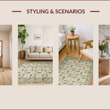 Ultra Soft Area Rug, Non Slip, Stain Resistant, Washable Area Rugs for Living Room, Bedroom, Charming Earthy Floral Motif(Ivory)