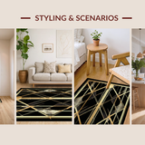 Ultra Soft Area Rug, Non Slip, Stain Resistant, Washable Area Rugs for Living Room, Bedroom, Sophisticated Black and Gold Fusion(Gold)