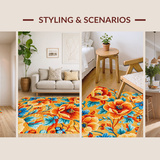 Ultra Soft Area Rug, Non Slip, Stain Resistant, Washable Area Rugs for Living Room, Bedroom, Richly Colored Abstract Floral Fusion(Orange)