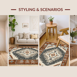 Ultra Soft Area Rug, Non Slip, Stain Resistant, Washable Area Rugs for Living Room, Bedroom, Rustic Geometric Motif Design(Brown)
