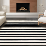 Ultra Soft Area Rug, Non Slip, Stain Resistant, Washable Area Rugs for Living Room, Bedroom, Linear Ebony Accent Rug, Woven Stripe Design, Graphic Woven Floor Covering(Black)