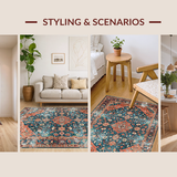 Ultra Soft Area Rug, Non Slip, Stain Resistant, Washable Area Rugs for Living Room, Bedroom, Timeless Rustic Floral Arrangement(Orange)