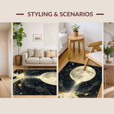 Ultra Soft Area Rug, Non Slip, Stain Resistant, Washable Area Rugs for Living Room, Bedroom, Astrology Tarot Pathway Area Rug Lunar Eclipse Surreal Starry Night Motif(Gray)