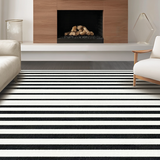 Ultra Soft Area Rug, Non Slip, Stain Resistant, Washable Area Rugs for Living Room, Bedroom, Monochrome Striped Layered Accent Rug with Non-Slip Absorbent Design(Black)