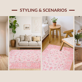 Ultra Soft Area Rug, Non Slip, Stain Resistant, Washable Area Rugs for Living Room, Bedroom, Serene Minimalist Blooming Aesthetic(Pink)