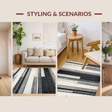 Ultra Soft Area Rug, Non Slip, Stain Resistant, Washable Area Rugs for Living Room, Bedroom, Graphic Modern Striped Rug With Alternating Thick And Thin Black White Lines(Black)