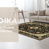 Ultra Soft Area Rug, Non Slip, Stain Resistant, Washable Area Rugs for Living Room, Bedroom, Artistic Cream and Gold Motif(Black)