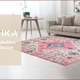 Ultra Soft Area Rug, Non Slip, Stain Resistant, Washable Area Rugs for Living Room, Bedroom, Elegant Vintage Tiled Composition(Pink)