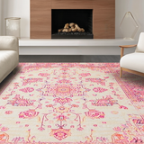 Ultra Soft Area Rug, Non Slip, Stain Resistant, Washable Area Rugs for Living Room, Bedroom, Luxurious Bold Floral Embellishments(Pink)