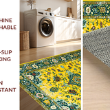 Ultra Soft Area Rug, Non Slip, Stain Resistant, Washable Area Rugs for Living Room, Bedroom, Contemporary Colorful Medallion Theme(Yellow)
