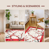 Ultra Soft Area Rug, Non Slip, Stain Resistant, Washable Area Rugs for Living Room, Bedroom, Dynamic Cherry Petals Artistic Composition(Red)