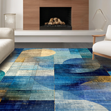 Ultra Soft Area Rug, Non Slip, Stain Resistant, Washable Area Rugs for Living Room, Bedroom, Boho Chic Gradient Mosaic Rug with Blue Gold Tones, Artistic Geometric Array(Blue)