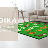 Ultra Soft Area Rug, Non Slip, Stain Resistant, Washable Area Rugs for Living Room, Bedroom, Whimsical Animal Track Motif(Green)