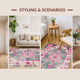 Ultra Soft Area Rug, Non Slip, Stain Resistant, Washable Area Rugs for Living Room, Bedroom, Rustic Vintage Floral Ethnic Appeal(Green)