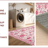 Ultra Soft Area Rug, Non Slip, Stain Resistant, Washable Area Rugs for Living Room, Bedroom, Vintage Floral Soft Non-Slip Rug(Pink)
