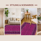 Ultra Soft Area Rug, Non Slip, Stain Resistant, Washable Area Rugs for Living Room, Bedroom, Rich Wineberry Floral Elegance(Pink)