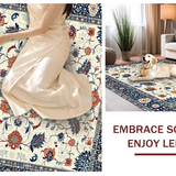 Ultra Soft Area Rug, Non Slip, Stain Resistant, Washable Area Rugs for Living Room, Bedroom, Transitional Vintage Floral Elegance(White)