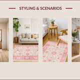 Ultra Soft Area Rug, Non Slip, Stain Resistant, Washable Area Rugs for Living Room, Bedroom, Chic Blush Pink Floral Motif(Pink)