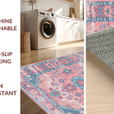 Ultra Soft Area Rug, Non Slip, Stain Resistant, Washable Area Rugs for Living Room, Bedroom, Vintage Antique Floral Aesthetic(Pink)