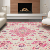 Ultra Soft Area Rug, Non Slip, Stain Resistant, Washable Area Rugs for Living Room, Bedroom, Artful Vintage-Inspired Ogee Shape(Pink)