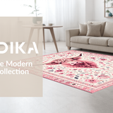 Ultra Soft Area Rug, Non Slip, Stain Resistant, Washable Area Rugs for Living Room, Bedroom, Playful Rustic Sheep Imagery(Pink)