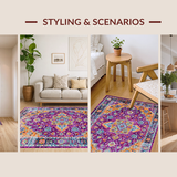 Ultra Soft Area Rug, Non Slip, Stain Resistant, Washable Area Rugs for Living Room, Bedroom, Lively Contemporary Ogee Style(Purple)