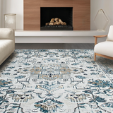 Ultra Soft Area Rug, Non Slip, Stain Resistant, Washable Area Rugs for Living Room, Bedroom, Contemporary Gray Tiled Composition(White)