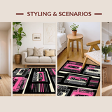 Ultra Soft Area Rug, Non Slip, Stain Resistant, Washable Area Rugs for Living Room, Bedroom, Charming Retro Rhythmic Design(Pink)