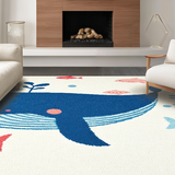 Ultra Soft Area Rug, Non Slip, Stain Resistant, Washable Area Rugs for Living Room, Bedroom, Whimsical Oceanic Creature Design(White)