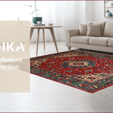 Ultra Soft Area Rug, Non Slip, Stain Resistant, Washable Area Rugs for Living Room, Bedroom, Vibrant Retro Ogee Pattern(Red)