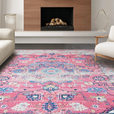 Ultra Soft Area Rug, Non Slip, Stain Resistant, Washable Area Rugs for Living Room, Bedroom, Whimsical Distressed Patterned Layers(Pink)