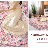 Ultra Soft Area Rug, Non Slip, Stain Resistant, Washable Area Rugs for Living Room, Bedroom, Pastel Pink Antique Artistry(Pink)
