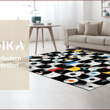 Ultra Soft Area Rug, Non Slip, Stain Resistant, Washable Area Rugs for Living Room, Bedroom, Monochrome Music Motif Decor(Black)