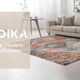 Ultra Soft Area Rug, Non Slip, Stain Resistant, Washable Area Rugs for Living Room, Bedroom, Artistic Tiled Pattern in Earthy Colors(Orange)