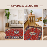 Ultra Soft Area Rug, Non Slip, Stain Resistant, Washable Area Rugs for Living Room, Bedroom, Sophisticated Ethnic Diamond Composition(Red)