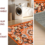 Ultra Soft Area Rug, Non Slip, Stain Resistant, Washable Area Rugs for Living Room, Bedroom, Rustic Orange Circular Flourish(Orange)