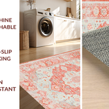 Ultra Soft Area Rug, Non Slip, Stain Resistant, Washable Area Rugs for Living Room, Bedroom, Rustic Floral Vintage Charm(Red)
