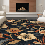 Ultra Soft Area Rug, Non Slip, Stain Resistant, Washable Area Rugs for Living Room, Bedroom, Trendy Rustic Floral Symmetry(Black)