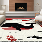 Ultra Soft Area Rug, Non Slip, Stain Resistant, Washable Area Rugs for Living Room, Bedroom, Sleek Minimalist Sea Creature Style(Black)
