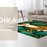 Ultra Soft Area Rug, Non Slip, Stain Resistant, Washable Area Rugs for Living Room, Bedroom, Whimsical Green Tiger Print Artistry(Orange)