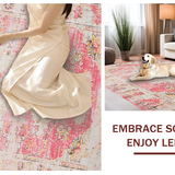 Ultra Soft Area Rug, Non Slip, Stain Resistant, Washable Area Rugs for Living Room, Bedroom, Cozy Earthy Floral Fusion(Pink)