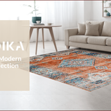 Ultra Soft Area Rug, Non Slip, Stain Resistant, Washable Area Rugs for Living Room, Bedroom, Stylish Modern Ethnic Patterns(Orange)