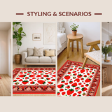 Ultra Soft Area Rug, Non Slip, Stain Resistant, Washable Area Rugs for Living Room, Bedroom, Joyful Springtime Fruit and Bee Fusion(Red)