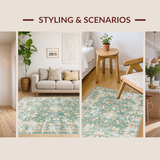 Ultra Soft Area Rug, Non Slip, Stain Resistant, Washable Area Rugs for Living Room, Bedroom, Rustic Vintage Botanical Motif(Green)