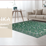 Ultra Soft Area Rug, Non Slip, Stain Resistant, Washable Area Rugs for Living Room, Bedroom, Vintage Botanical Tile Motif(Green)