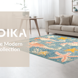 Ultra Soft Area Rug, Non Slip, Stain Resistant, Washable Area Rugs for Living Room, Bedroom, Chic Nautical Pattern Area Rug with Playful Seahorse and Starfish Accents(Blue)