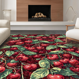 Ultra Soft Area Rug, Non Slip, Stain Resistant, Washable Area Rugs for Living Room, Bedroom, Fruit Bow Rug with Cherry Illustrations and Pink Ribbon Elements(Red)