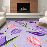 Ultra Soft Area Rug, Non Slip, Stain Resistant, Washable Area Rugs for Living Room, Bedroom, Vibrant Rustic Floral Patterns Collection(Purple)