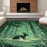 Ultra Soft Area Rug, Non Slip, Stain Resistant, Washable Area Rugs for Living Room, Bedroom, Rustic Forest Animal Motif(Green)
